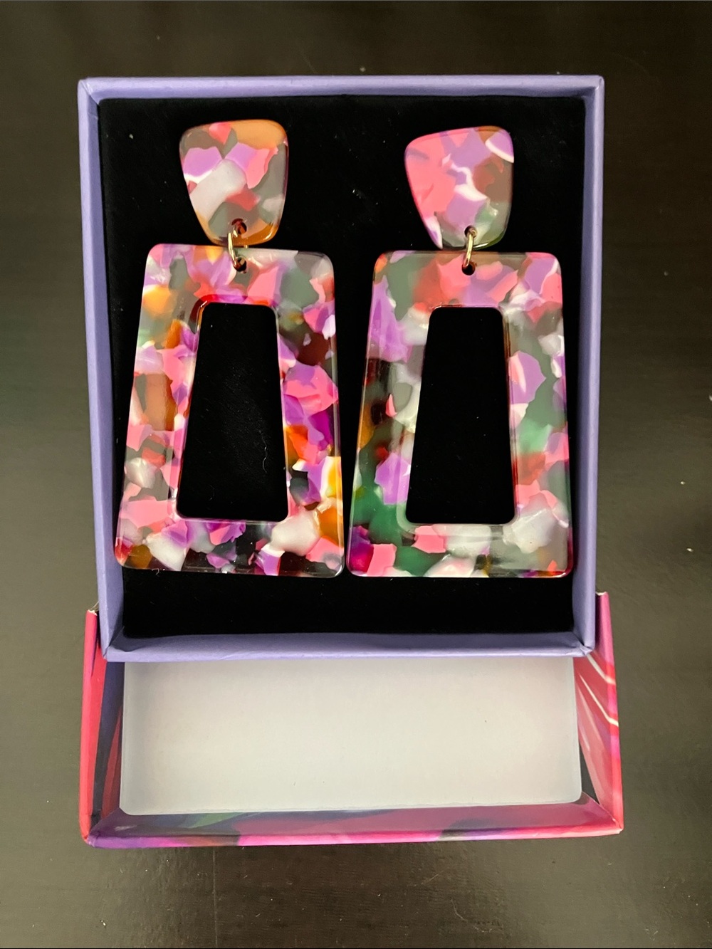 Color Street Pink Green Purple Chunky Resin Drop Earrings